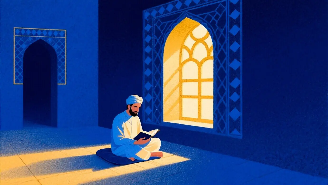 Spirituelle Lektüre in einer sonnendurchfluteten Moschee